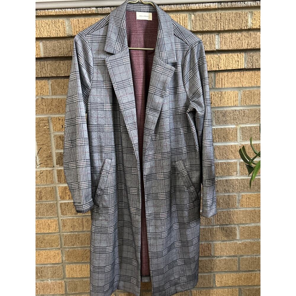 Melloday Anthropologie Women's Open Plaid Blazer Duster Sz L Academia Preppy